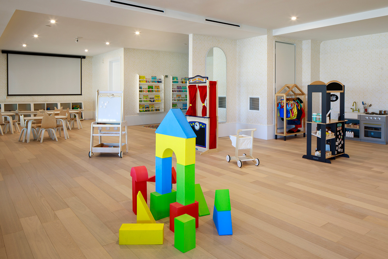 Kids playroom with colorful building blocks